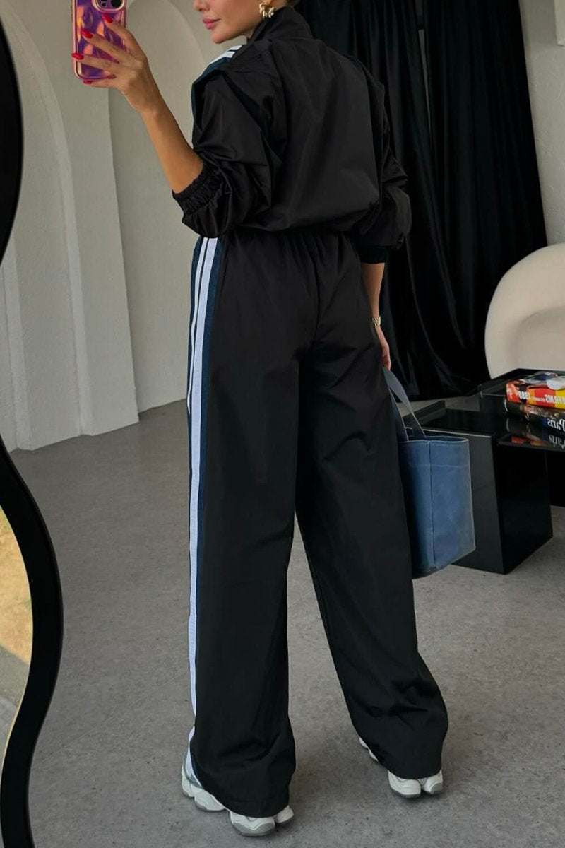 Women's Casual Contrast Color Pocket Pants Suit