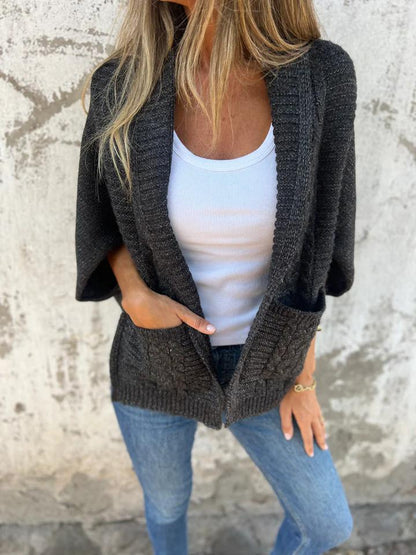 Casual Lapel Knitted Cardigan Jacket black