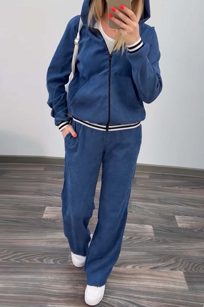 Women's casual sports hooded suit Blue