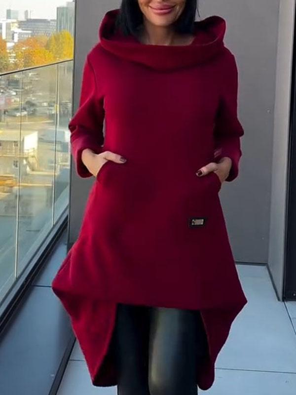 Women's Turtleneck Long Sleeve Fashion Top dark-red