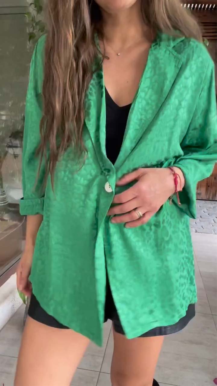 Women's Casual Leopard Print Long Sleeve Cardigan green