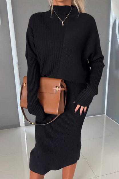 Women's Turtleneck Long Sleeve Sweater Skirt Suit black