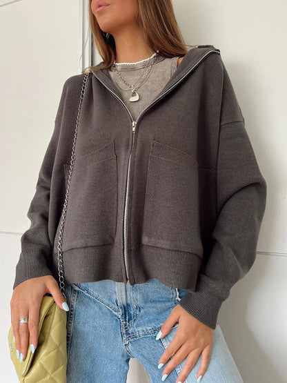 Women's Casual Hooded Sweatshirt Jacket Deep Grey