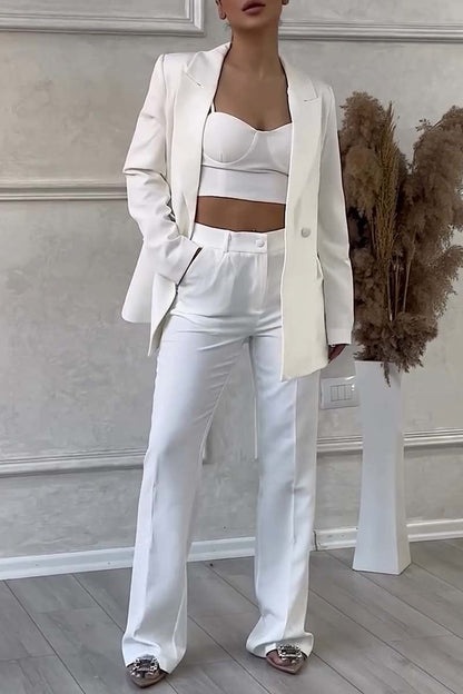 Women's fashion solid color three-piece suit White