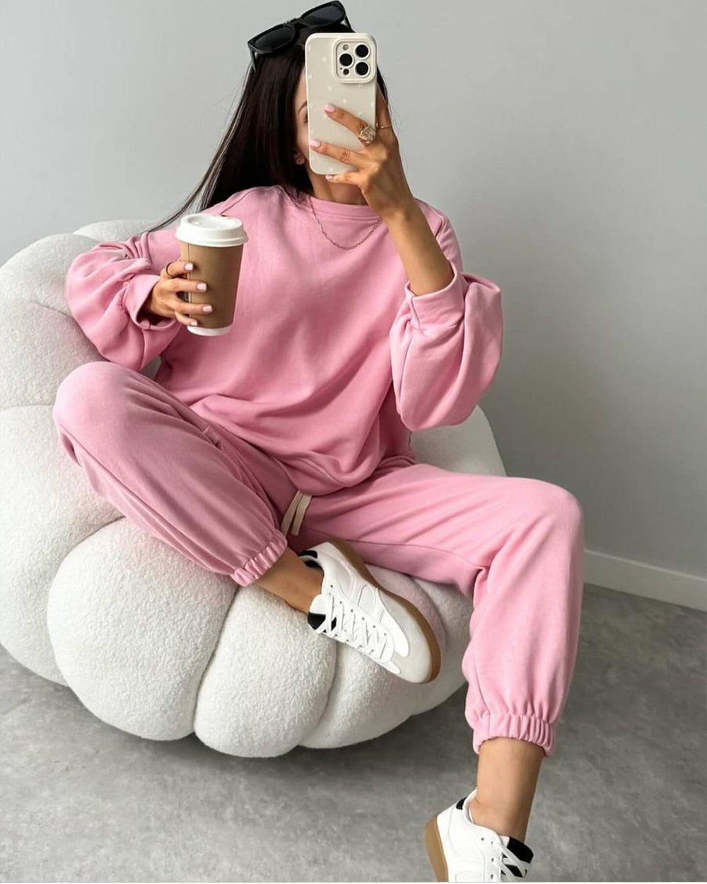 Women's Two-piece Solid Color Loose Sweatshirt Suit