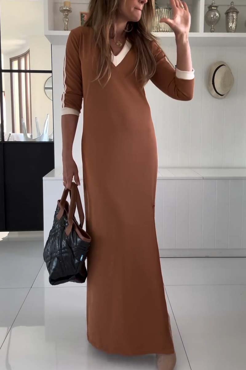 Women's Slim Fit V Neck T-Shirt Dress Brown