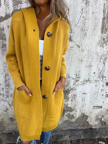 Women's Hooded Knitted Jacket yellow