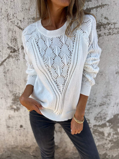 Casual Round Neck Hollow Knit Top