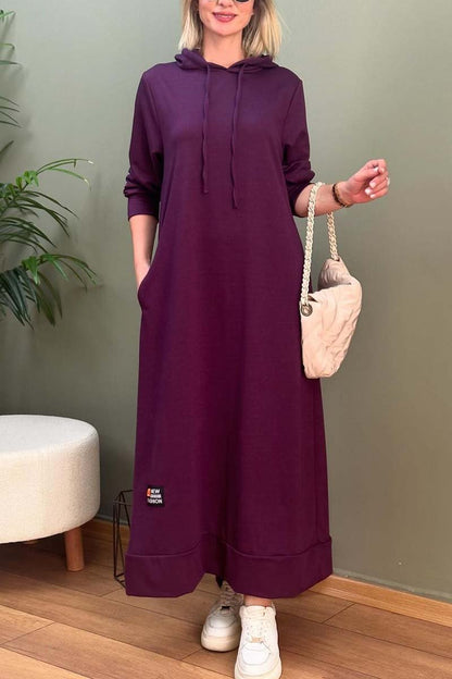 Women's casual sports hooded sweatshirt dress Purple