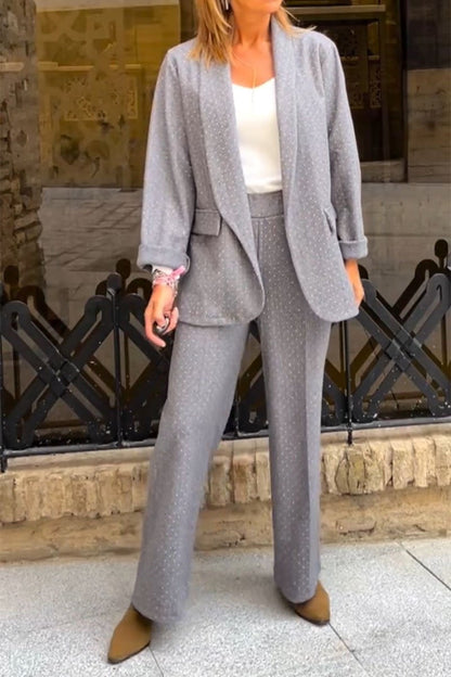 Women's Casual Solid Color Diamond Blazer Two Piece Set grey