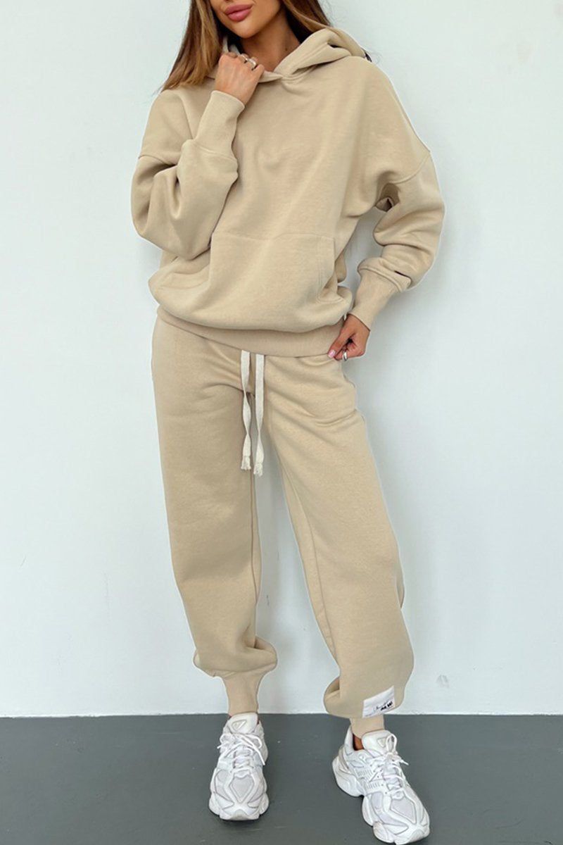 Women's Long Sleeve Hoodies Two-Piece Set beige