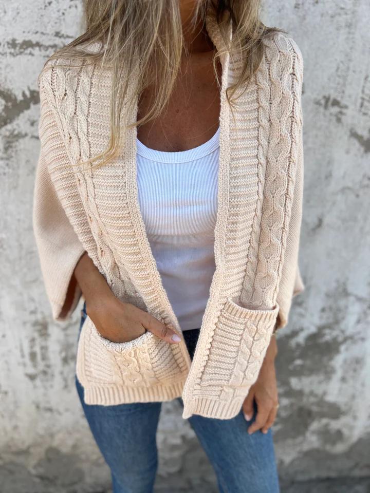 Casual Lapel Knitted Cardigan Jacket apricot