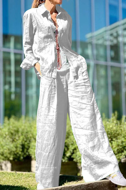 Casual solid color cotton and linen suit White