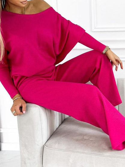 Women's Crew Neck Long Sleeve Casual Suit rose