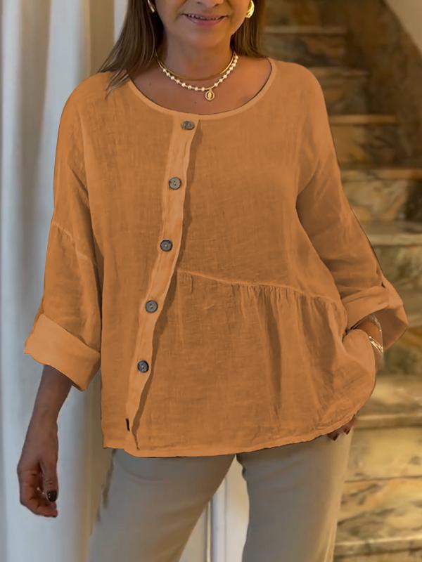 Women's Round Neck Solid Color Long Sleeve Top orange