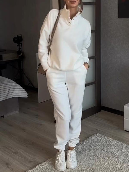 Women's Turtleneck Long Sleeve Sweatshirt Two Piece Set white