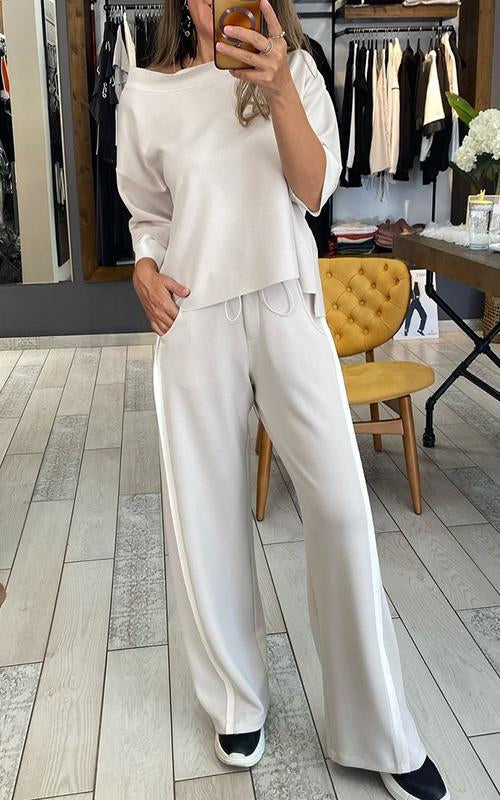 Women's Lapel Sleeve Striped Design Casual Suit gray