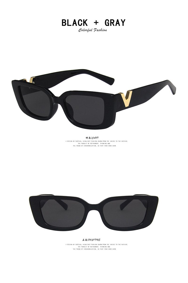 Women's Fashion Trend V Frame Square Sunglasses BLACK+GRYA 144mm