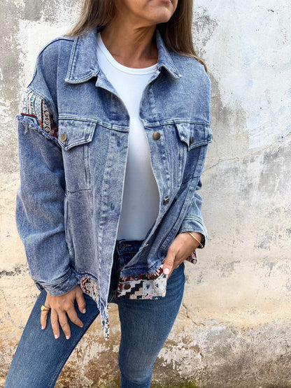 Women's Denim Patchwork Casual Jacket blue