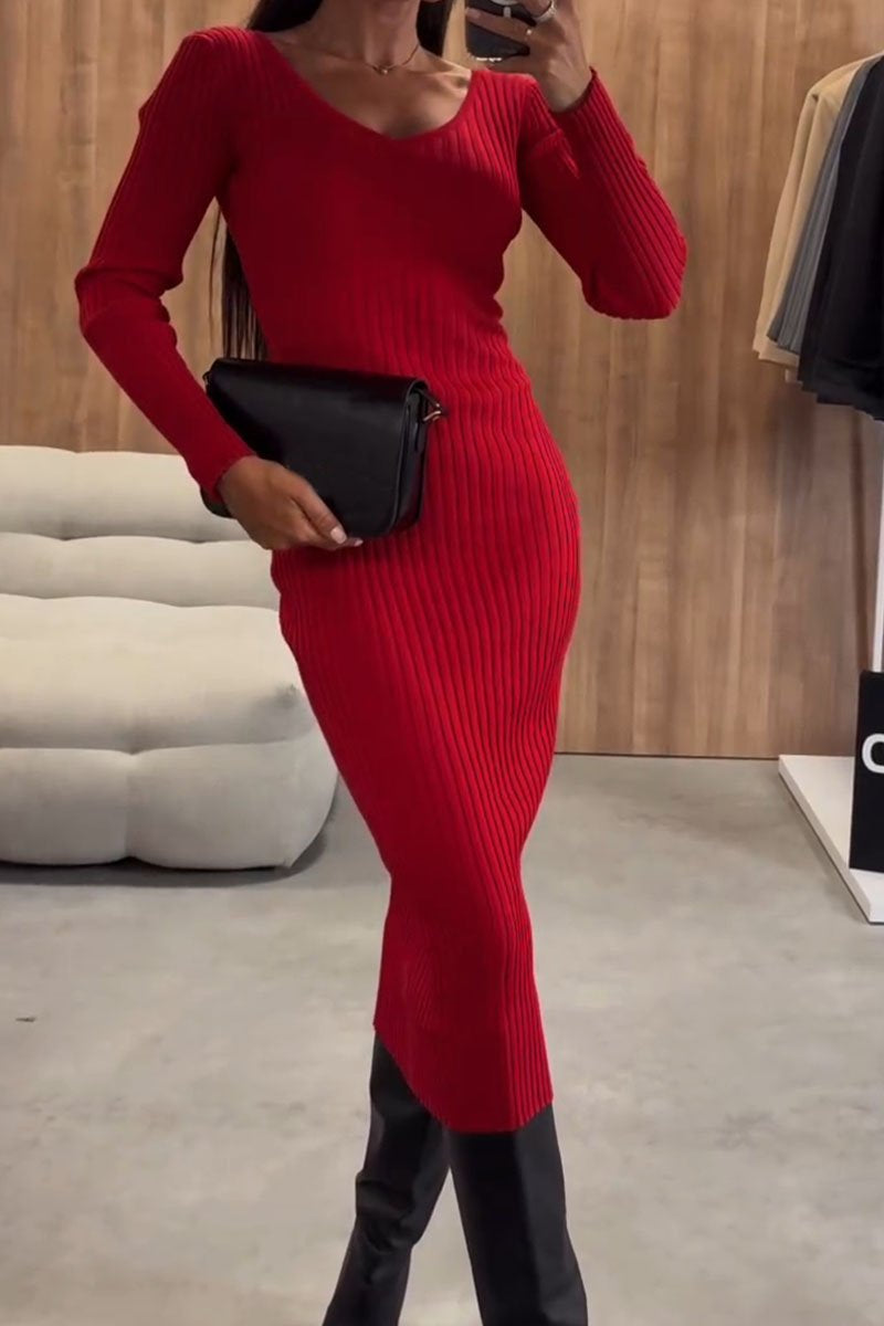 Women's Casual Solid Color Knitted Dress red