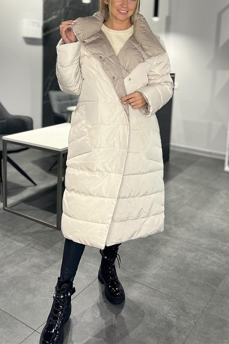 Women's Casual Lapel Double-sided Long Cotton Coat white-apricot