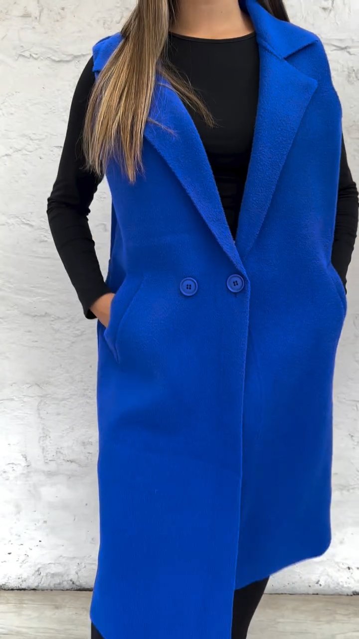 Women's Casual Lapel Solid Color Vest Jacket blue