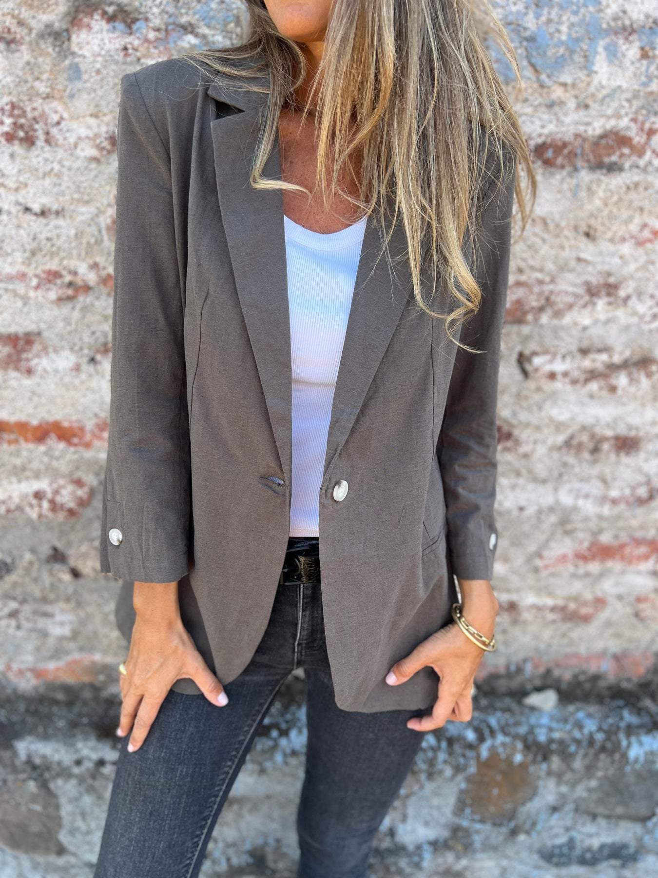 Casual Lapel Single-breasted Blazer gray