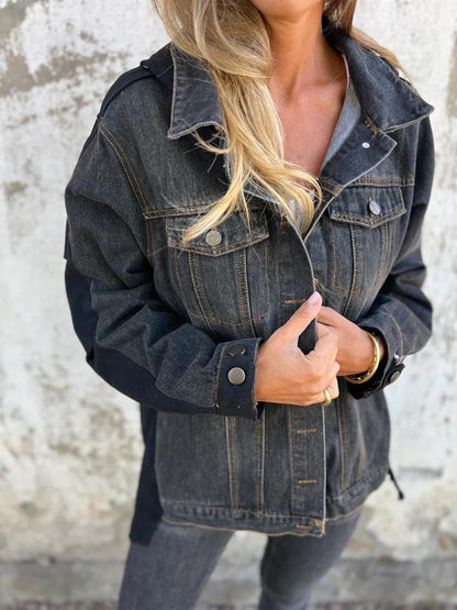 Casual Lapel Hooded Patchwork Denim Jacket