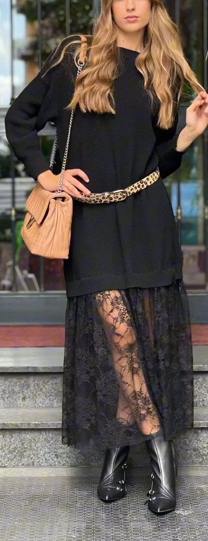 women's casual sweater dress black