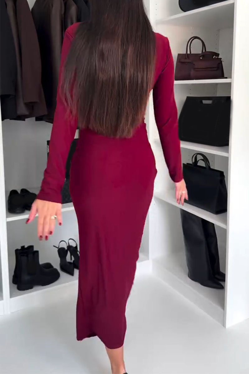 Women's Round Neck Long Sleeve Waist Dress