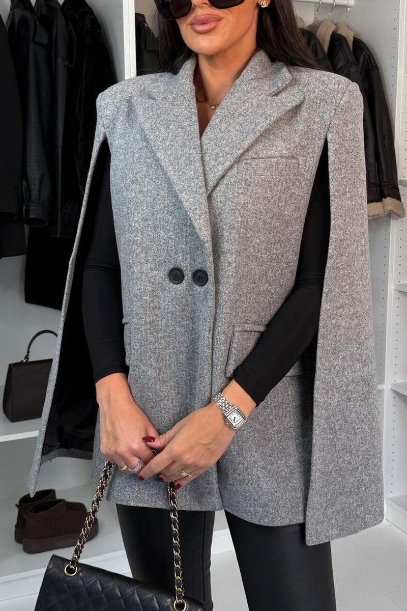 Women's Fashion Shawl Blazer Gray