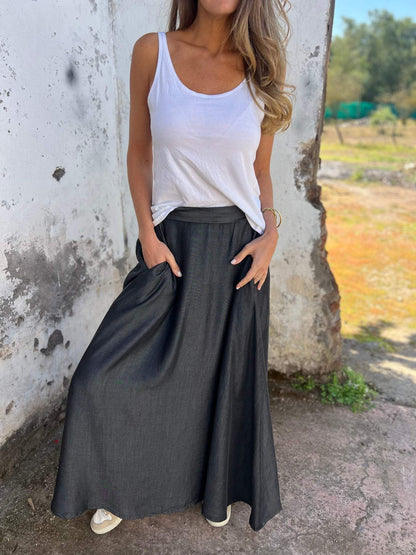 Women's Summer All-in-one Solid Color Skirt black