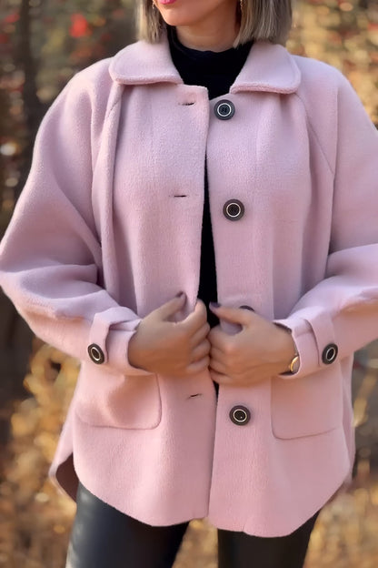 Women's Solid Color Irregular Coat Jacket Pink