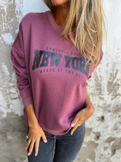 Round Neck Letter Print Pullover Sweatshirt