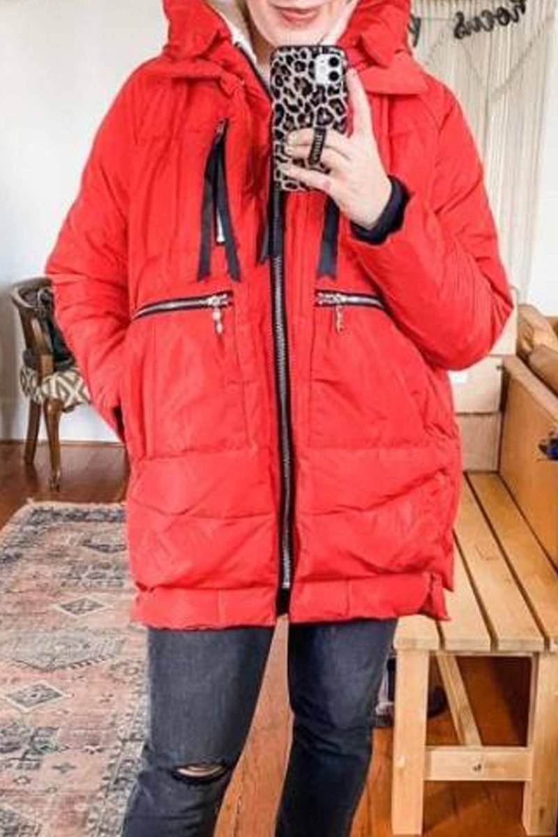 Women's zipper hooded down jacket Red