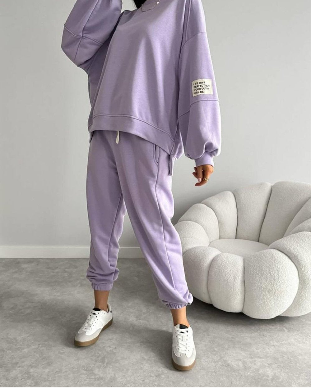 Women's Two-piece Solid Color Loose Sweatshirt Suit Purple