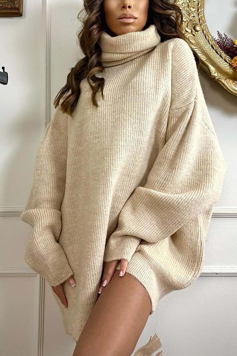 Women's casual turtleneck loose sweater Apricot