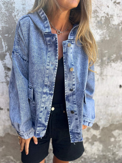 Women's Hooded Denim Long Sleeve Jacket