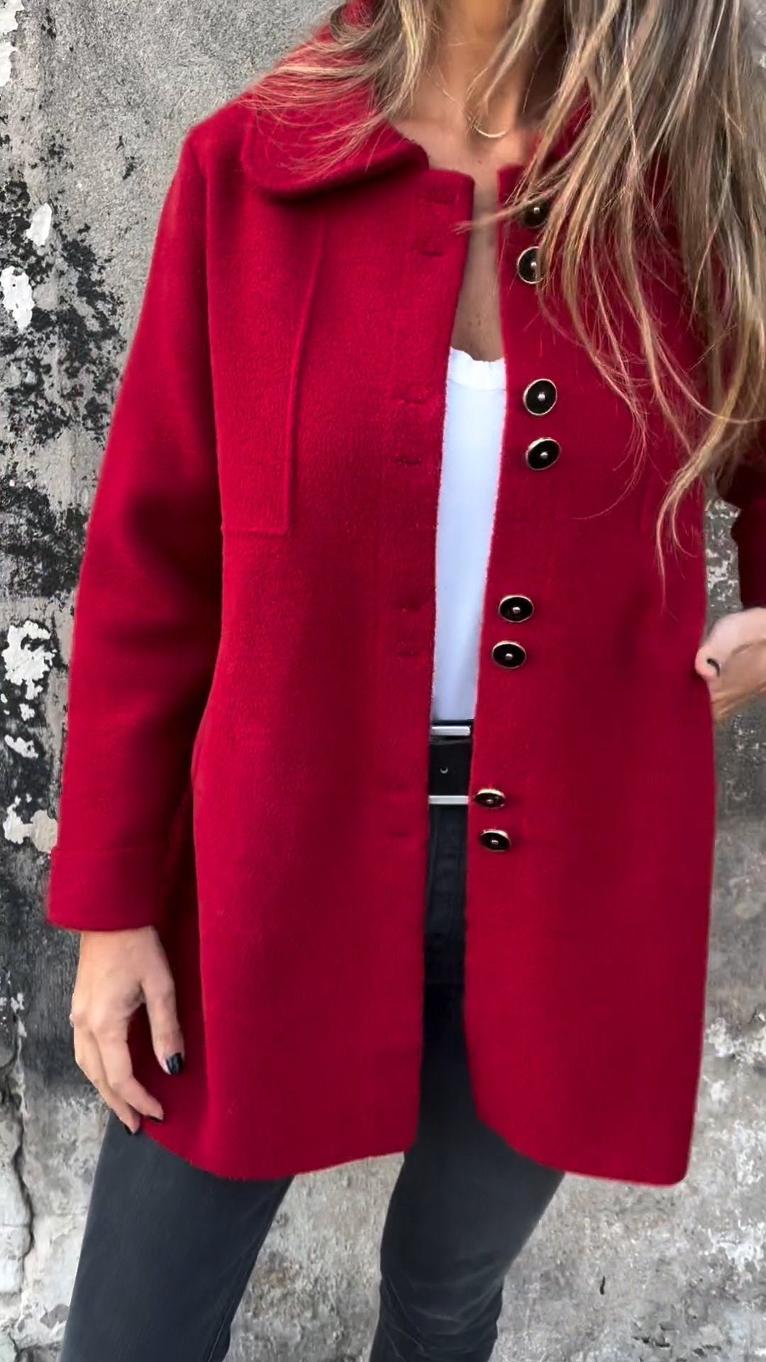 Casual Lapel Single-breasted Thick Coat red