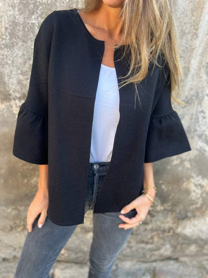 Women's Round Neck Mid-sleeve Casual Jacket black