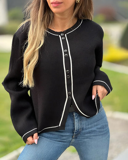 Women's Fashion Contrast Sweater Black