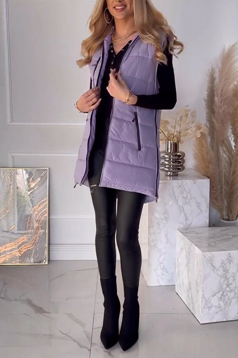 Women's Casual Hooded Solid Color Vest Cotton Jacket