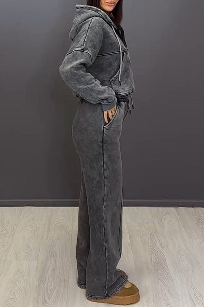 Women's Long Sleeve Denim Hoodies Two-Piece Set