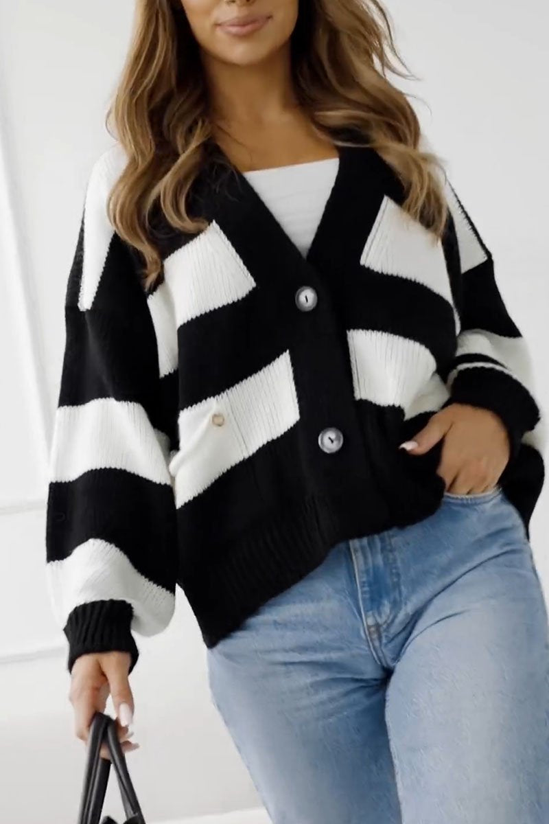 Women's Striped Casual Knit Sweater black