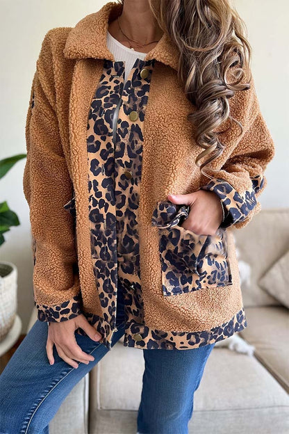 Women's Leopard Patchwork Plush Lapel Jacket