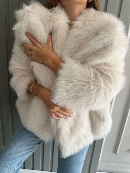 Women's Lapel Long Sleeve Faux Fur Coat