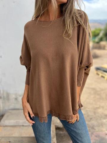 Casual Round Neck Lace Top brown