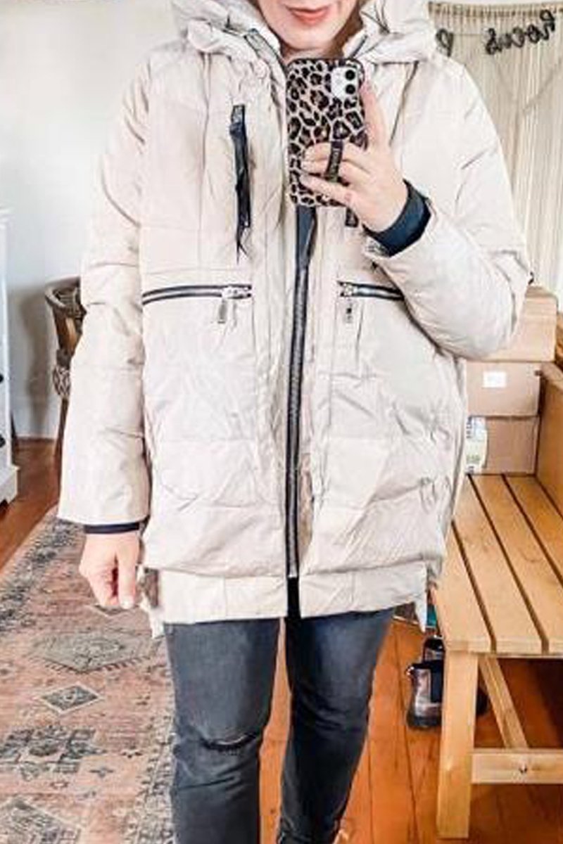 Women's zipper hooded down jacket