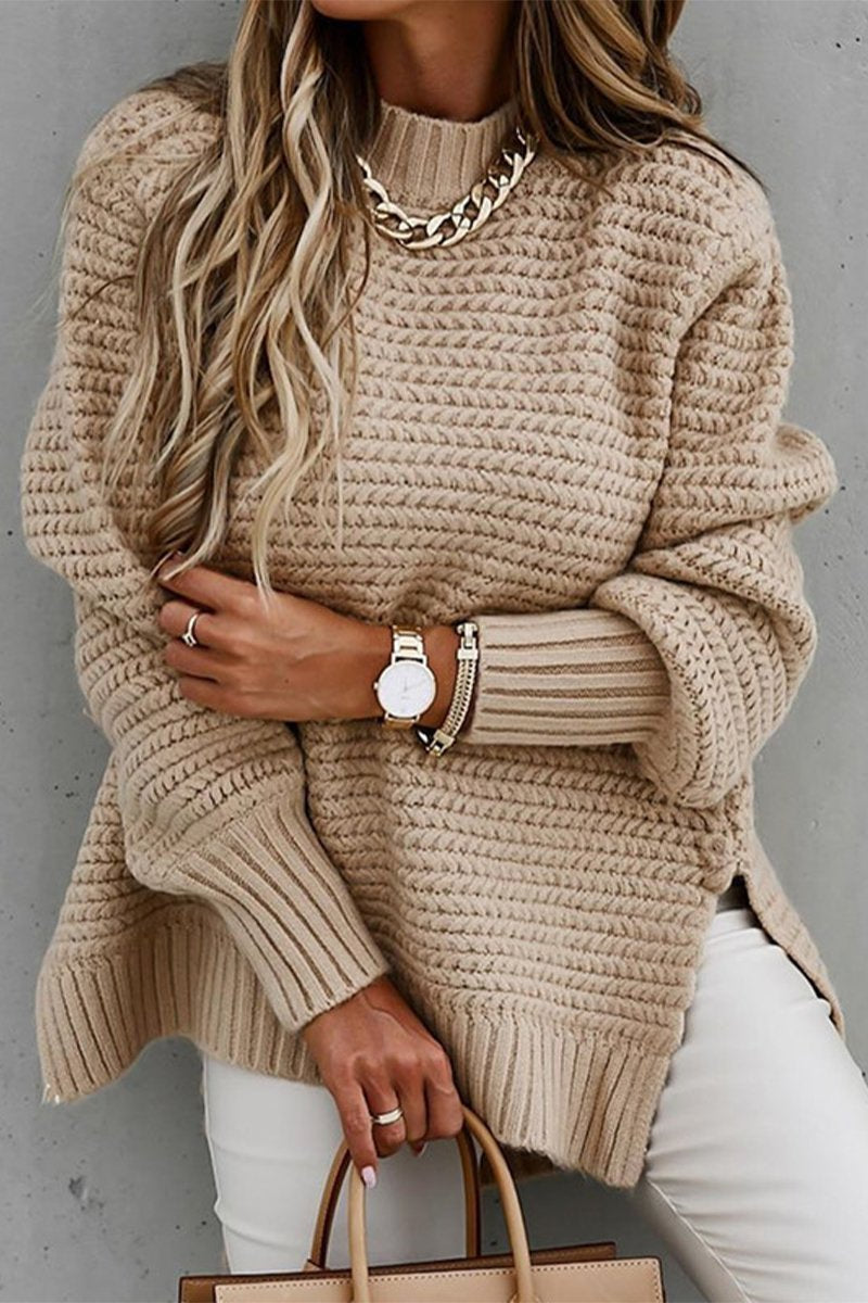 Women's Half-high Collar Solid Color Side-slit Knitted Sweater