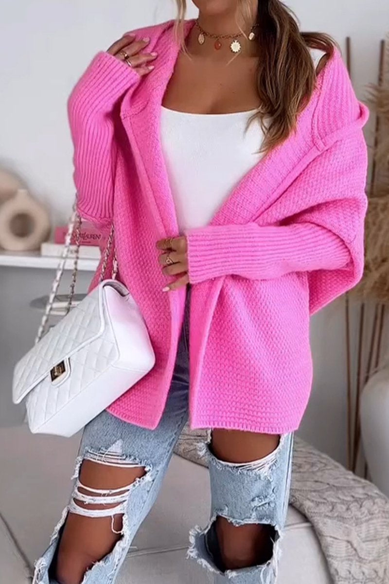 Solid Winter Hooded Cardigan for Women pink